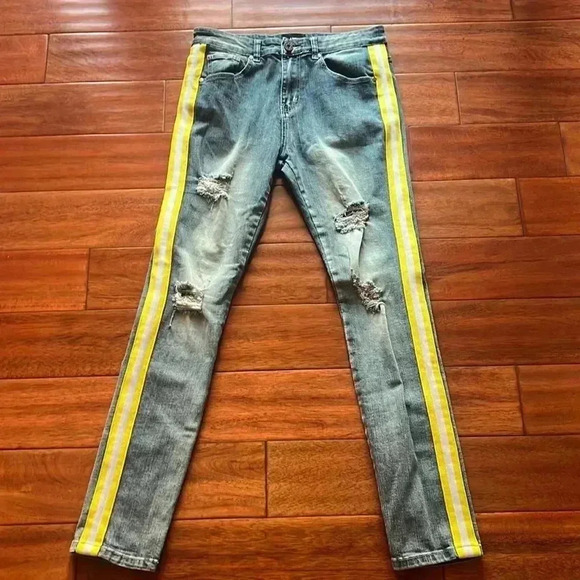 HZW Denim - HZW, Women's Yellow Highlighted Distressed, Jeans, Size 32